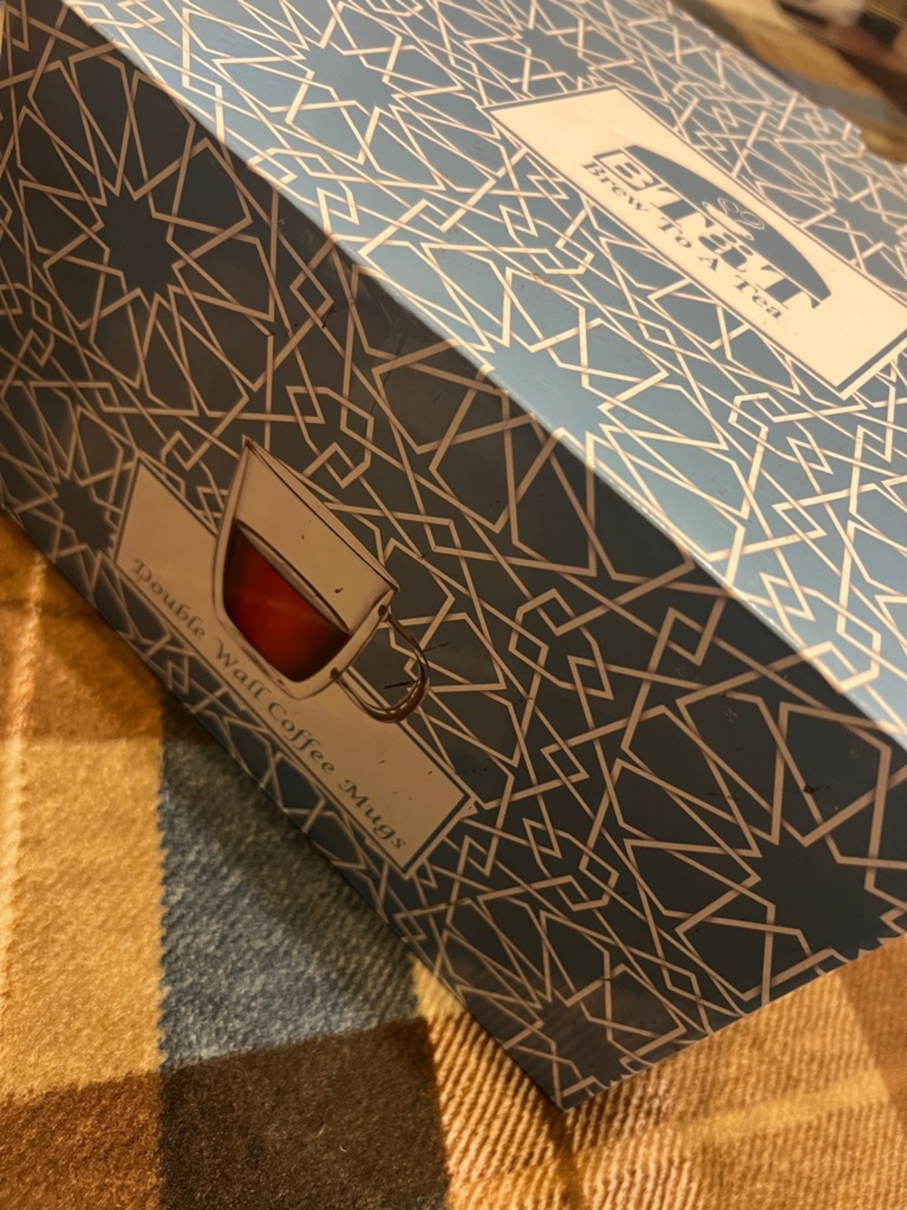 Double Wall Coffee Mugs - Blue Patterned Box